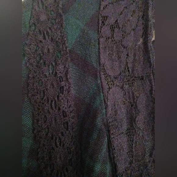 Altered States Women's Blue Plaid Lace Top With Embroideres Bell Sleeves. Medium - Picture 9 of 9